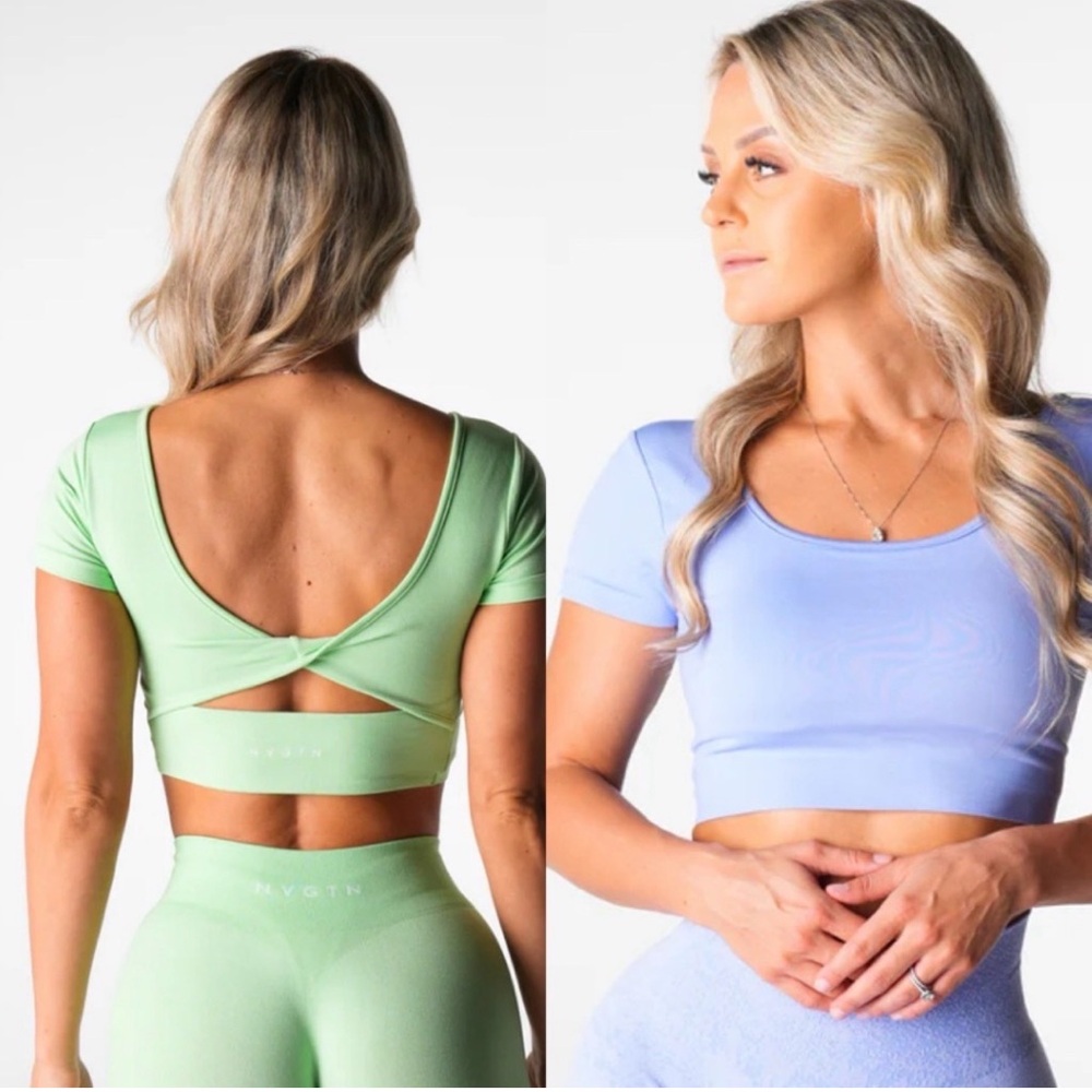2 NVGTN Charm Seamless Bra Crop Top Pistachio Periwinkle NWT S